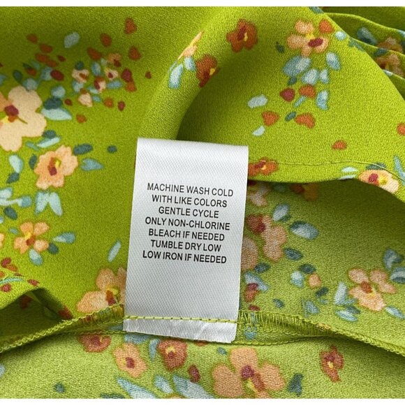 Dr2 Pullover V-Neck Green Floral Pleated Flounce Sleeve Blouse XL NWT - Picture 9 of 10